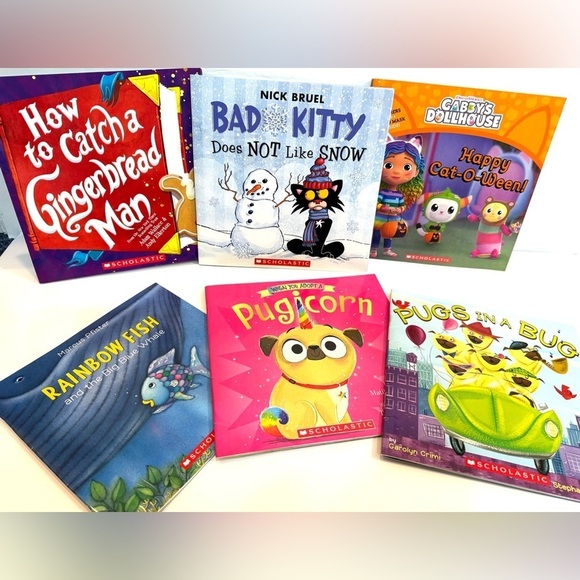 Set of 6 Scholastic Book Lot Gabby, Cat, Pugicorn, Rainbow Fish, Gingerbread Man - Picture 1 of 8